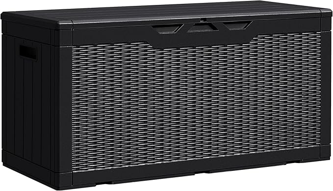 105 Gallon Deck Box Outdoor Indoor Waterproof Storage Box for Patio Furniture, Pool Accessories, Garden Tools, and Cushion Storage, Black