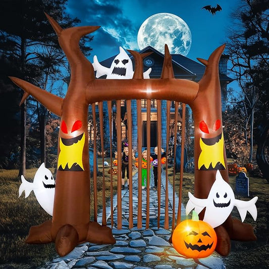 9FT Halloween Inflatable Dead Tree Archway, Halloween Blow Up Yard Decorations with Pumpkin & Ghost, Build-in LED Lights, Halloween Inflatable Arch for Halloween Party Outdoor Garden Lawn