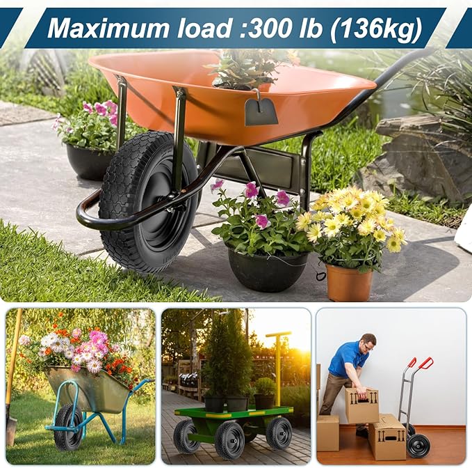 4.80/4.00-8" Flat Free Tire and Wheel 14.5" Solid Flat-Free Replacement Tire with 5/8"& 3/4" Axle Borehole, Adjustable Centered Hub 3-7" for Wheelbarrow Garden Trailer and Trolley by Cenipar