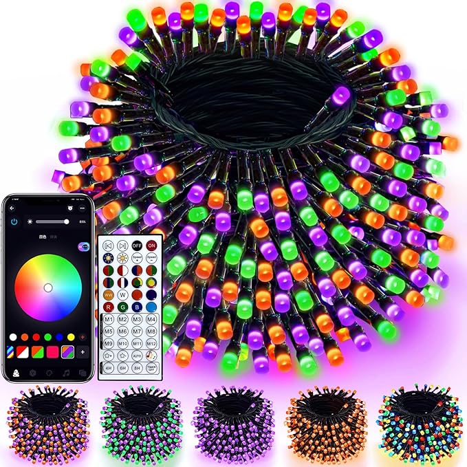 240LED Smart Color Changing Halloween Lights App Controlled, 95FT Waterproof RGB Xmas String Light Music Sync Multiple Modes, Christmas Lights with Remote & Timer Indoor Outdoor Halloween Decorations