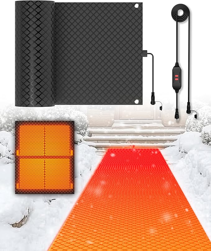 24" x 144" Heated Snow Melting Mat for Walkways & Driveways – Graphene 2.0 Fast Melt, Connectable & Non-Slip Outdoor Snow Melt Mat