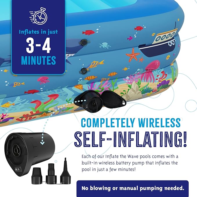 Pink Inflatable Swimming Pool (82.6'' x 59'' x 23.6'') Built-in Air Pump Inflatable Kiddie Pool, Family Pools for Kids and Adults - Self Inflating Backyard Blow Up Pool for Toddlers & Babies (Medium)