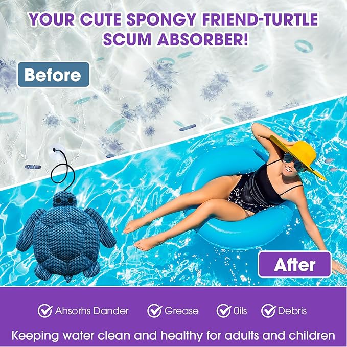 Hot Tub Scum Absorber Accessories for Spa, Turtle Scumbug Skimmer for Hot Tub Pool, Reusable Oil Absorbing Remover Cleaner Sponges for Adults Keeps Your Hot Tub Water Clean