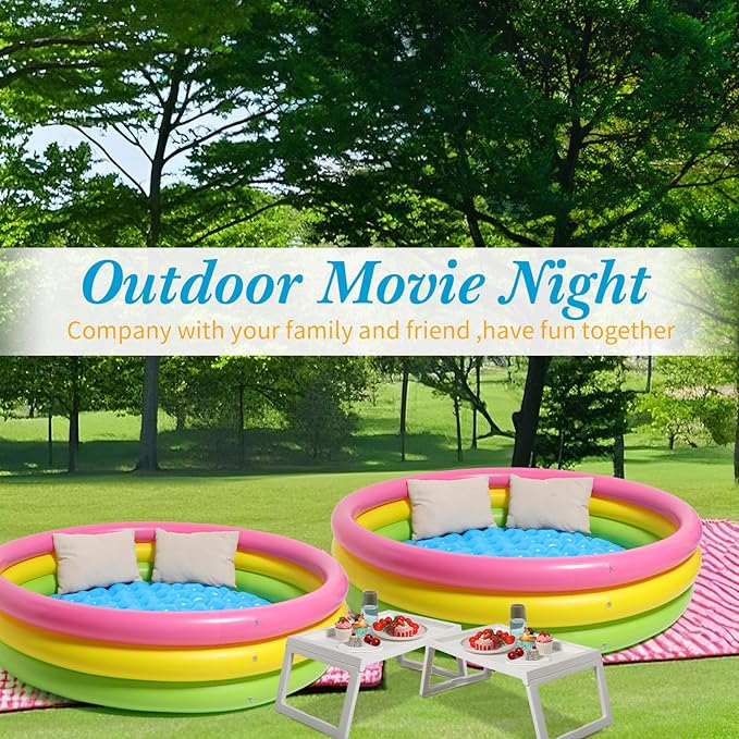 5 Pcs Outdoor Movie Night Inflatable Swimming Pool 51in x 13in Colorful Blow up Pools with Foldable Portable Serving Tray Table and Pump for Birthday Party Activities (51 x 13 Inch)