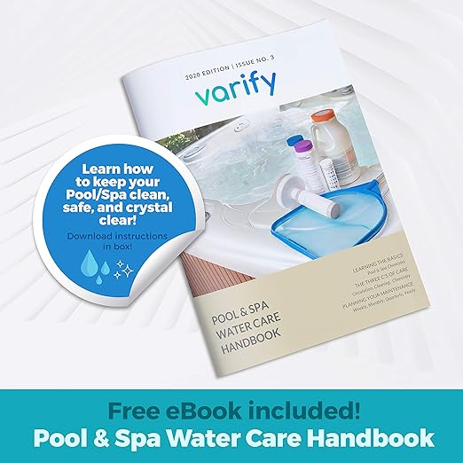 Varify 7 in 1 Pool and Spa Test Strips- Easy to Use Water Testing Kit for Pool, Spa, Hot Tub & More - Tester Strip for Water Hardness, Chlorine, Bromine, pH, Alkalinity and Cyanuric Acid (100 Strips)