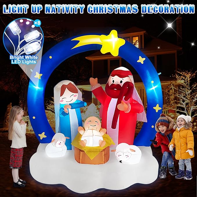 Danxilu 6FT Christmas Inflatables Nativity Scene Outdoor Decorations, Bright LED Lights The Birth of Jesus Scene with Star of Bethlehem Archway Blow up for Outside Yard Garden Lawn Xmas Holiday Decor