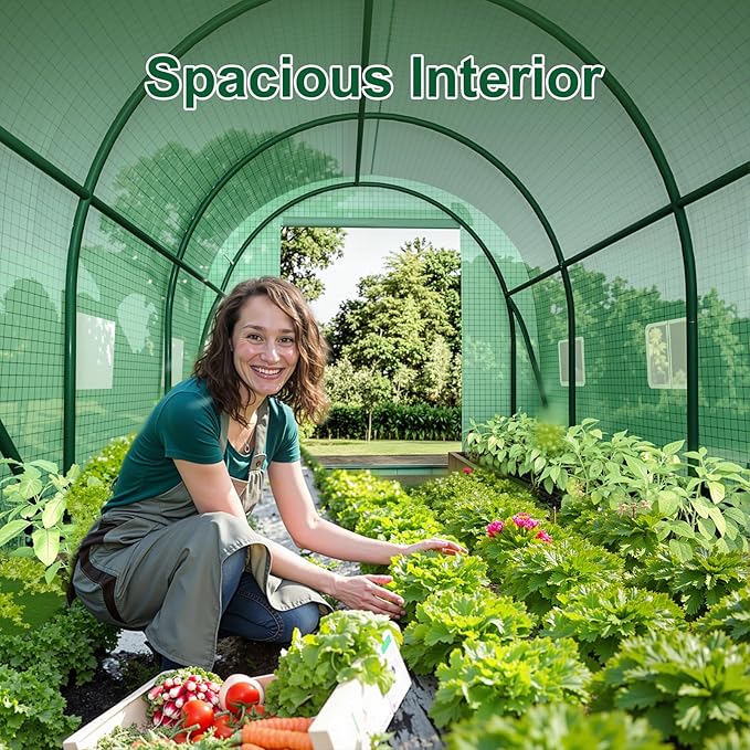 Greenhouse with Watering System, 10x7x7 Outdoor Greenhouse with 6 Mesh Windows and 1 Door, Easy Water and Irrigate Plants Green House (Green, 10x7x7 ft w/ Irrigation System)