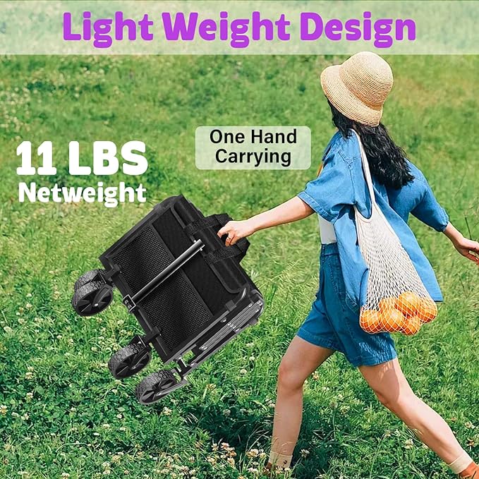 Wagons Carts Foldable,360 LBS Large Capacity Foldable Wagon Cart Collapsible Wagon with Wheels & Drink Holders,Utility Folding Cart for Camping Garden Beach Picinic Grocery Outdoor Shopping(Black)