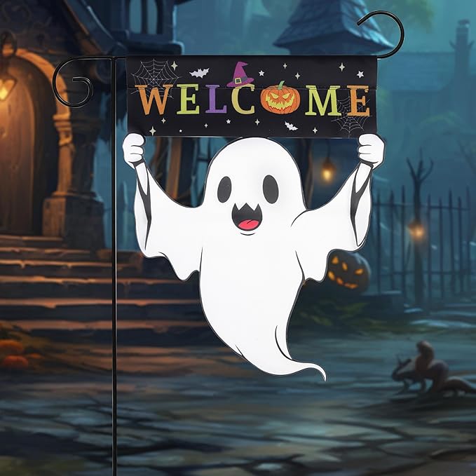 Halloween Garden Flag - Halloween Decorations Outdoor, Yard Flag for Outdoor Holiday Home Decor, Double Sided 12x18 Inch - Welcome