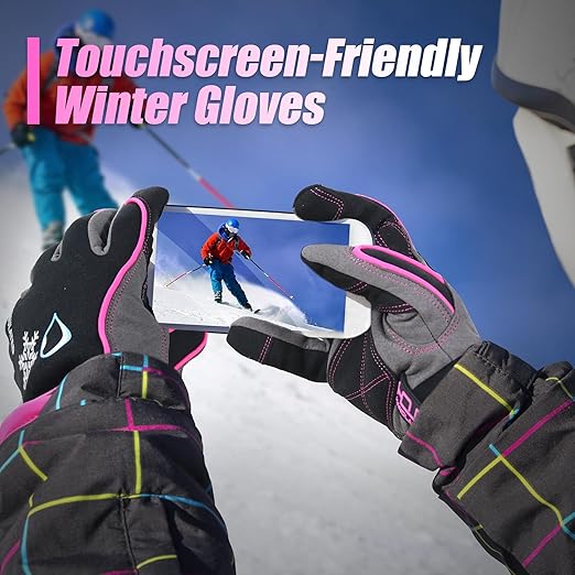 HANDLANDY Waterproof Insulated Work Gloves, 3M Thinsulate Thermal Winter Gloves for Men Women Touch Screen, Warm Ski Snowboard Cold Weather Gloves (Small, Pink)