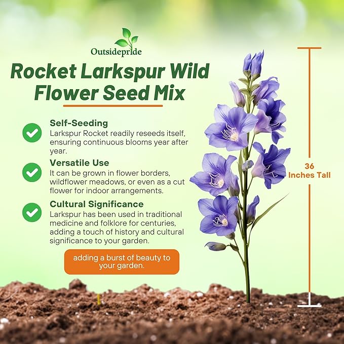 Outsidepride 1/4 lb. Delphinium Rocket Larkspur Wild Flower Seed Mix for Planting