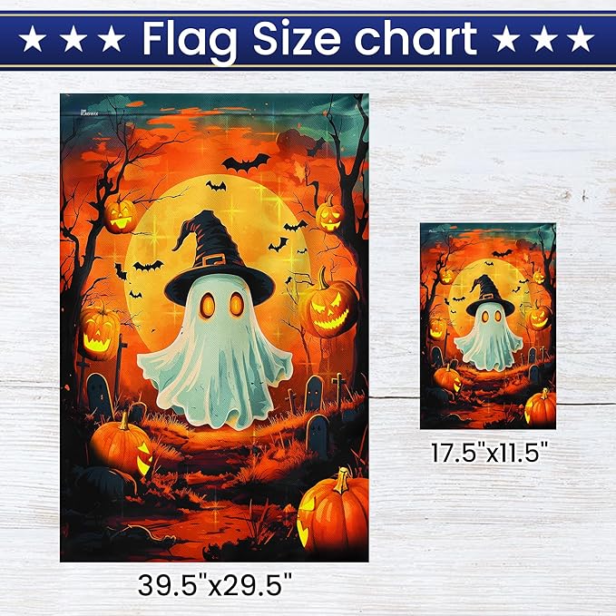 FLAGWIX Halloween Decorations Outdoor Flag - Boo Flags for Outside 11.5"x17.5" - Outdoor Halloween Ghost decorationsfor for Yard Garden Porch, Holiday Gifts for Women Men