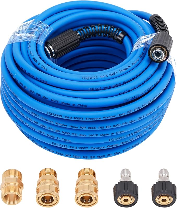 Pressure Washer Hose – 1/4" X 100 FT High Power Washer Extension Hose – Kink & Wear Resistant High Pressure Hose for Replacement – Compatible with M22 Fittings – 3600PSI
