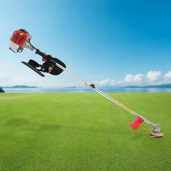 Gas Powered Weed Eater, 26cc 2-Stroke Cordless Lawn Edger Gas String Trimmer with Two Blade Heads, Trimmer Power Gasoline Chainsaw for Home Lawn, Orchard Mowing, Tea Garden Mowing