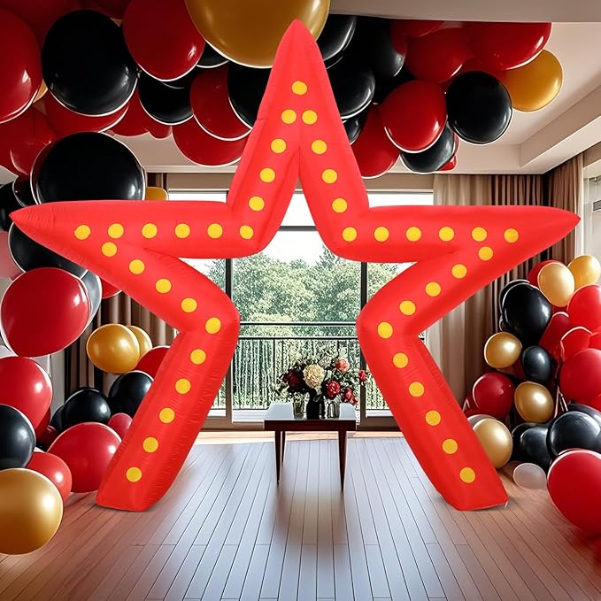 Preboun 10 ft Movie Night Party Decorations Inflatable Large Blow up Star Sign with LED Light Inflatable Arch Kit Light Star Blow up Sign for Movie Night Party Carnivals Birthday Decoration(Red)