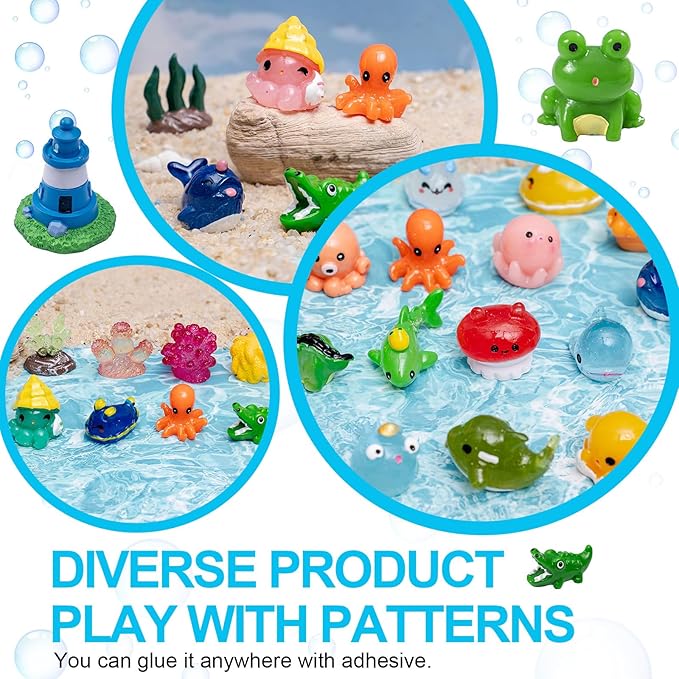 56pcs Mini Ocean Resin Animals Tiny Sea Animals Figurines Marine Miniature Plastic Animals Aquarium Ornaments Decorations for DIY Fish Tank Potted Micro Fairy Garden Dollhouse