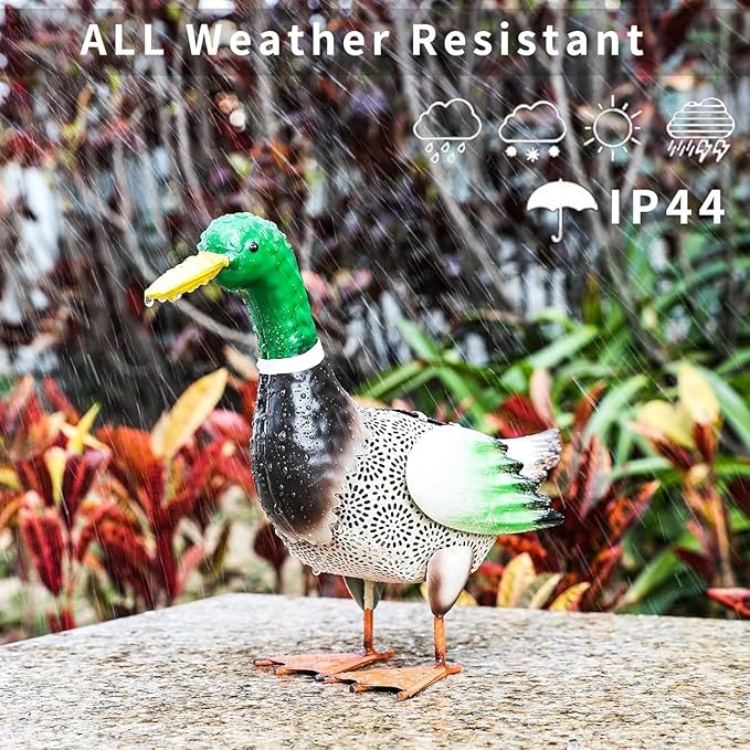 Solar Ducks Outdoor Statue ，Metal Duck Garden Decor ，Lawn Animal Statue Mallard Duck Art ，Gifts for Mallard Duck Lovers
