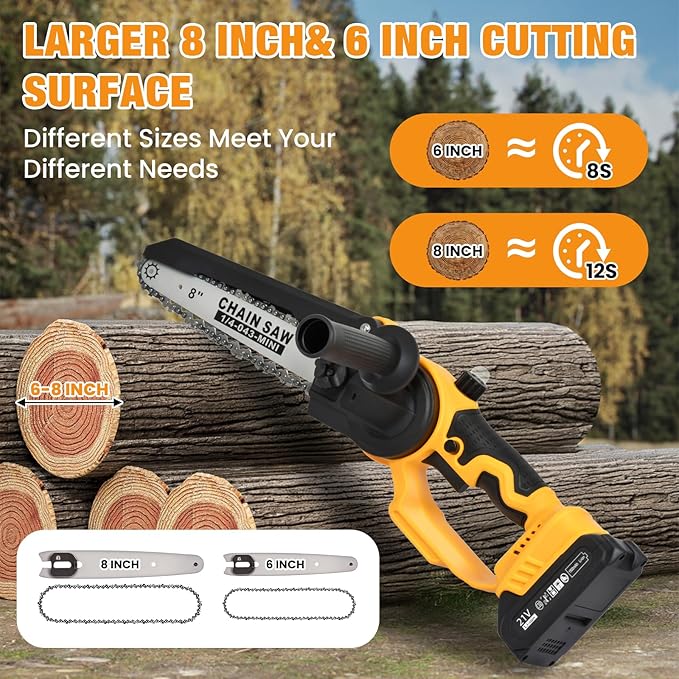 2-in-1 Electric Pole Saw, 6” & 8” Brushless Mini Chainsaw Cordless with Extension Pole & 2 x 21V Batteries, Tree Trimmer Tool for Branch Cutting & Pruning, Home & Garden & DIY