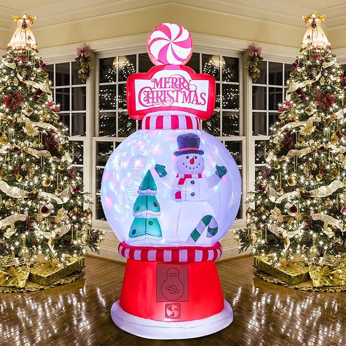 Christmas Inflatables Outdoor Decoration 7.8FT Tall Snowman Tree in Snow Globe with Rotating LED Lights Christmas Blow Up for Lawn Garden Holiday Party Yard Xmas Decor