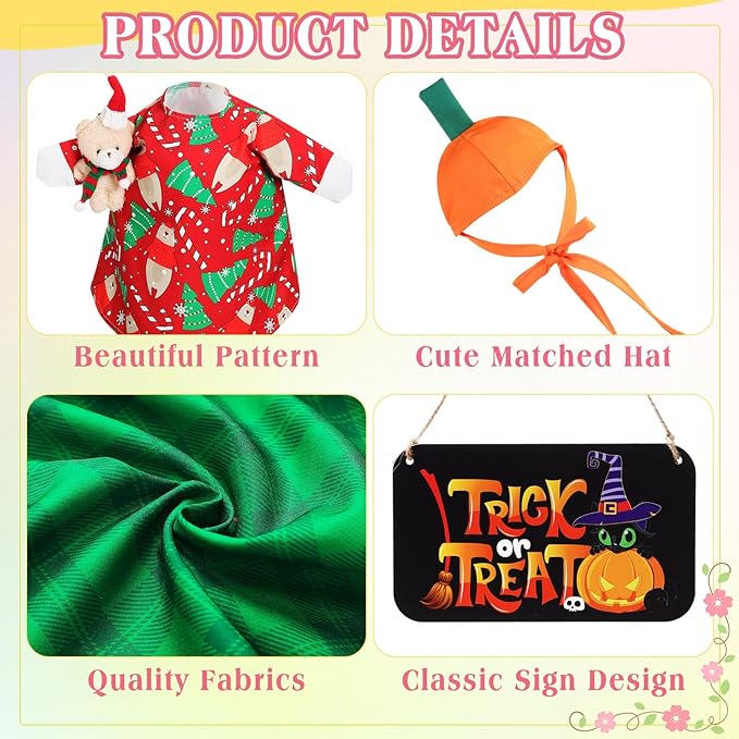 8 Set Seasonal Holiday Goose Outfits Hanging Signs Fall Halloween Christmas Porch Statue Outfits All Seasons Holiday 23" Goose Clothes Patio Lawn Outdoor Decors(Cool Style)