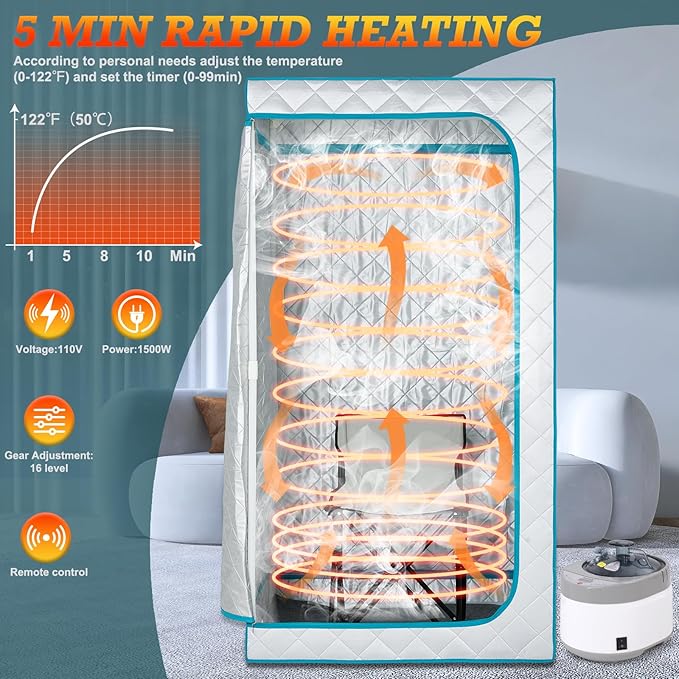 Smartmak Portable Steam Sauna, Personal Steam Sauna Tent at Home, Indoor Full Body Sauna Box, with 4L 1600W Steamer, Remote Control, Folding Chair, 16 Levels