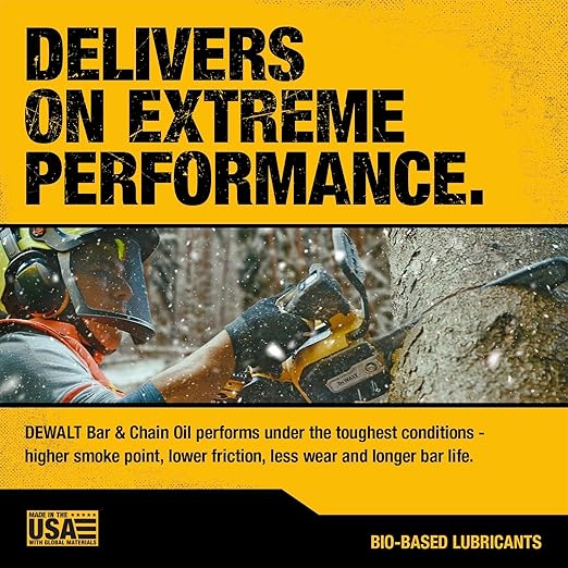DEWALT – Biodegradable Bar & Chain Oil – Green, Eco-Friendly, Non-Toxic Professional Bar & Chainsaw Lubricant – Ultraclean All-Season Oil for Gas, Electric Saw, & Pole Saw, 16 oz (Case of 24)