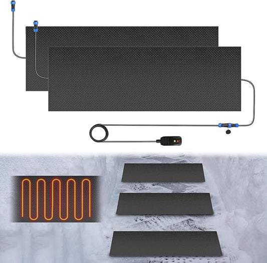 Snow Melting Mats Outdoor for Walkways, 20 x 60 2 Pack in No-Slip Heated Outdoor Mats with 10 ft Power Cord, 3 in/h Speed Snow and Ice Melting Pads for Winter Backyards Snow Removal