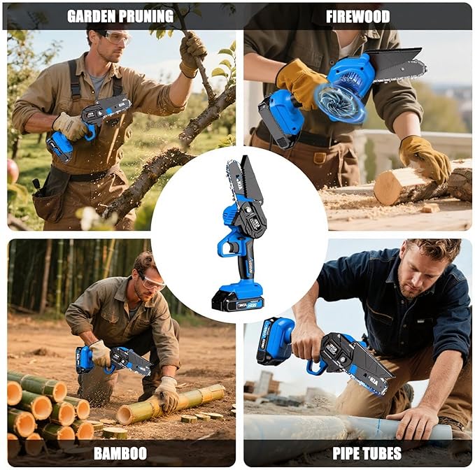 Mini Chainsaw, 4 inch Mini Chainsaw Cordless, Small Hand held Electric Power Chain Saw 1 Battery Powered Operated, Household and Garden for Tree Trimming Wood Cutting, Gifts for Father Husband Men