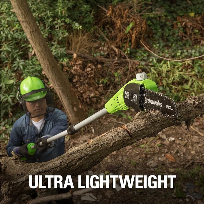 Greenworks 40V 8 inch Cordless Pole Saw Battery and Charger Not Included, PS40B00
