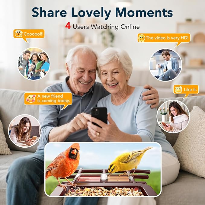 PeckCam® Bird Feeder with Camera Solar Powered, AI Identify & Auto Capture, 2K HD Live Video Smart Bird Feeder Camera Instant Notifications in Backyard, Gift for Bird Lovers