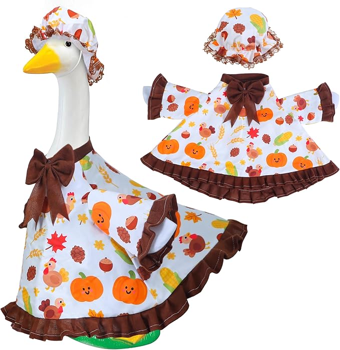 Thanksgiving Goose Outfit for Porch Goose 23" Cement Statue Clothing - Thanksgiving Outdoor Decoration for Patio Yard Lawn