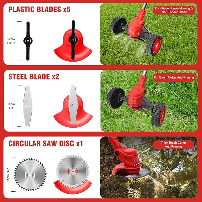 ALSO GO 24V Electric Weed Wacker, Cordless Grass Trimmer, Battery Powered Weed Eater with 2pcs Batteries & Charger, 3 in 1 Brush Cutter/Edger with Wheels for Garden and Yard Lawn