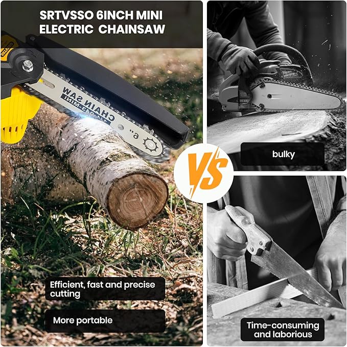 Chainsaw 6 Inch Mini Electric Chainsaw Cordless with 2 Pack Rechargeable Batteries, Battery Powered Handheld Saw for Trees Trimming Wood Cutting, Perfect Gardening Tools for Men Dad Husband