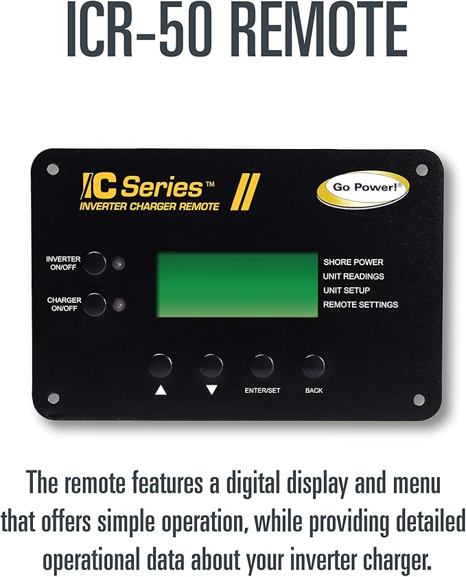 Go Power GP-IC2000-12-PKG 3-in-1 Inverter Charger, 2000W Pure Sine Wave Output, 12V to 120V AC, 3400W Surge Capacity, 100 Amp Charger, Dual 50 Amp Transfer Switch, 12V for RV, Marine, and Off-Grid Use