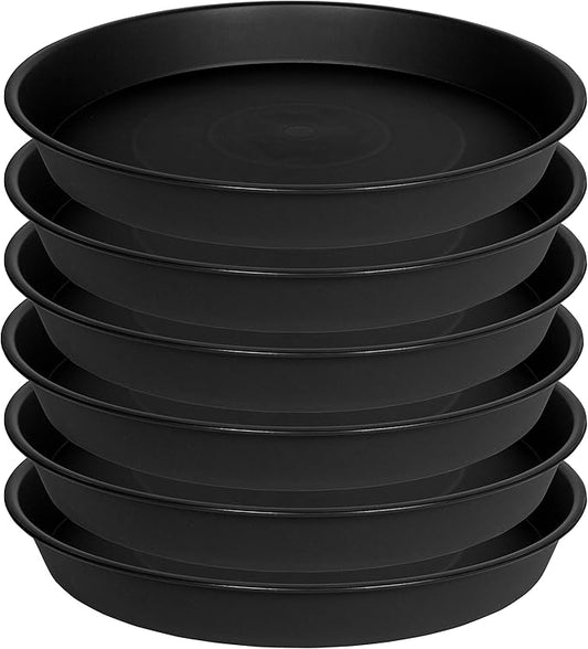 6 Pack of 8 inch Plant Saucer, Heavy Duty Plastic Plant Water Tray, Pebble Tray, Flower Saucers for Indoors, Pot Saucers, Bird Bath Bowls, Plant Dishes for Planter 7"/8" (8", Black)