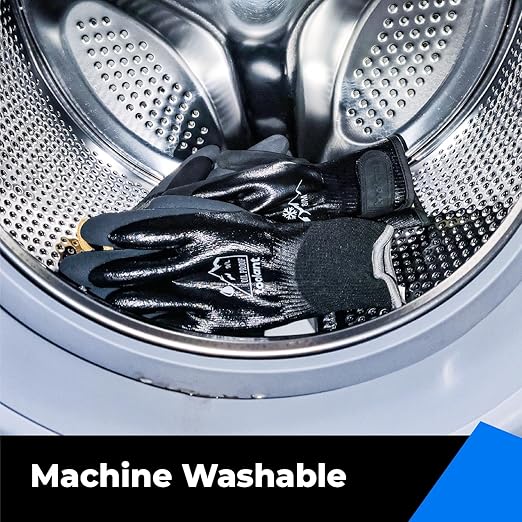 Waterproof Gloves for Men and Women, Freezer Gloves with Grip, Double Nitrile Dipped for Extreme Oil Repellent, for Construction, Mechanics, Mining, Plumbing, Black, Large