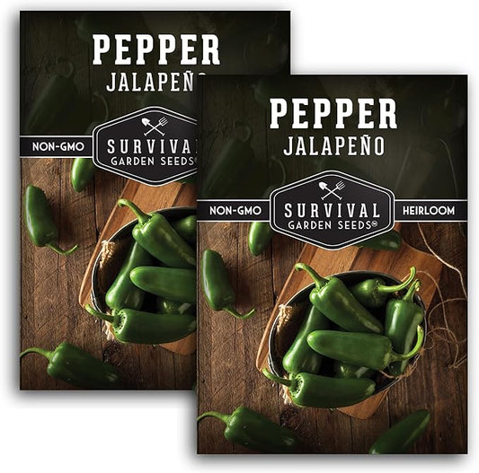 Survival Garden Seeds - Jalapeño Pepper Seed for Planting - Packet with Instructions to Plant and Grow Green or Red Chili Peppers in Your Home Vegetable Garden - Non-GMO Heirloom Variety - 2 Pack