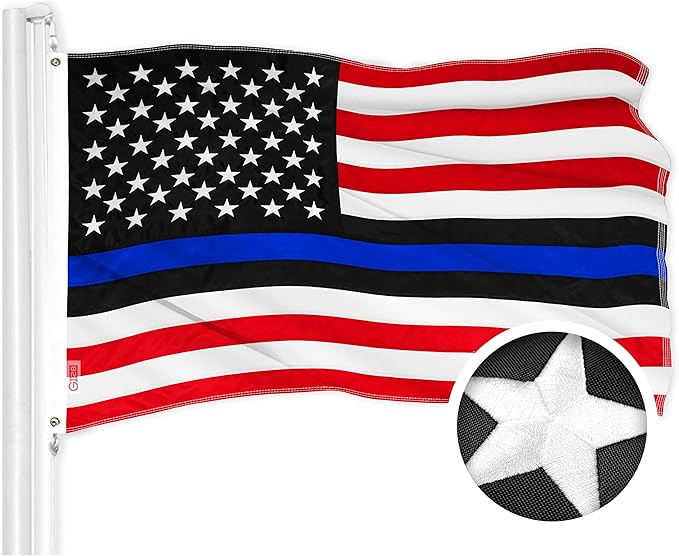 G128 Blue Lives Matter Flag | 3x5 Ft | ToughWeave Series Embroidered 210D Polyester | Duty and Honor Flag, Embroidered Design, Indoor/Outdoor, Vibrant Colors, Brass Grommets