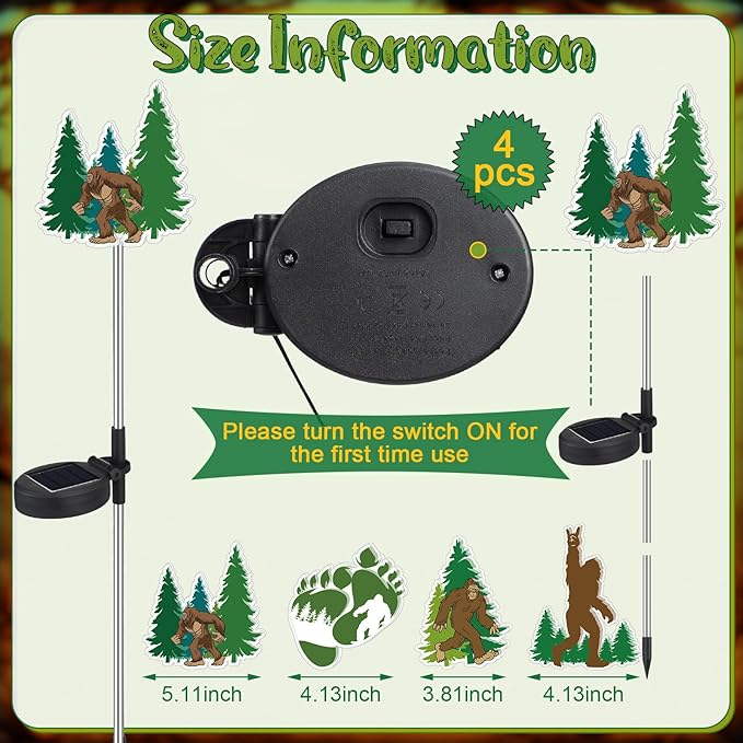 Retisee 4 Pack Bigfoot Outdoor Sign Solar Lights with Stakes Yard Decorations Waterproof Big Foot Lights for Garden Lawn Patio Porch Pathway Decor