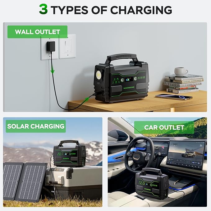 MARBERO Solar Generator 155Wh with 30W Solar Panel Portable Power Station with 2x 100W AC Outlets(Peak 150W), QC3.0 USB UL Certified for Home Blackout, Camping, RV Travel, Ultra-Light & Silent Fan