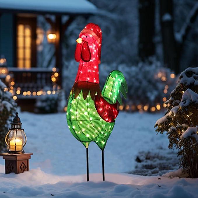 VEIKOU 6FT Christmas Decorations Outside Rooster, Outdoor 3D Light-up Chicken Hen Roster Christmas Decorations Outdoor for Yard Xmas Lawn Porch Holiday