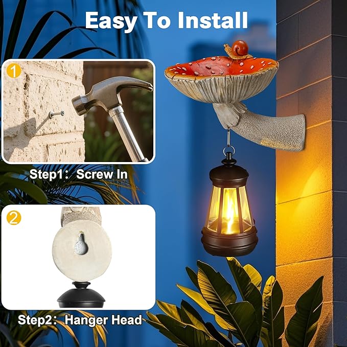 Mushroom with Snail and Lantern Cute Solar Statue Light Garden Decoration Resin Decoration Painted Design Craft Ornament for Indoor Outdoor Gift(Red)