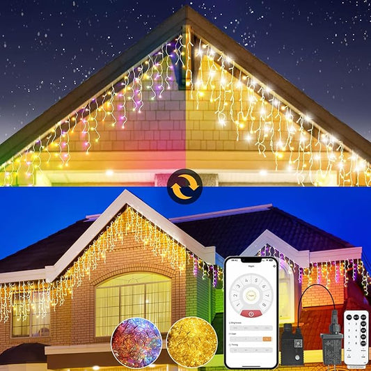 131ft Christmas Lights Outdoor, 1680 LED Waterproof 8 Modes String Light with App and Remote Control for Outside House Roof Decorations Indoor Decor-Warm White to Multicolor