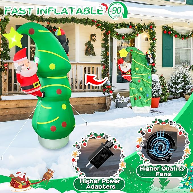 2025 Inflatables Christamas Tree 7FT Christmas Tree Inflatable Outdoor Decor Combined with Santa Penguin Xmas Tree Blow Up Yard Decor with Built-in 5 LEDs for Holiday Party Yard Garden Lawn