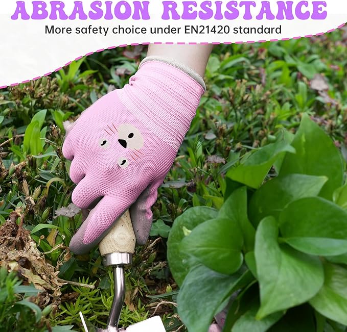 ANDANDA Kids Gardening Gloves, Nitrile Coated Children Yard Work Gloves with Grip, Suitable for Toddlers, Children, Girl, Boy