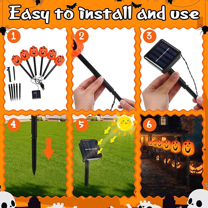 12 Pack Halloween Pumpkin Pathway Solar Lights, Orange Yard Stake Pumpkin Shaped Pathway Lights Outdoor Waterproof for Balcony Lawn Walkway Party Decor