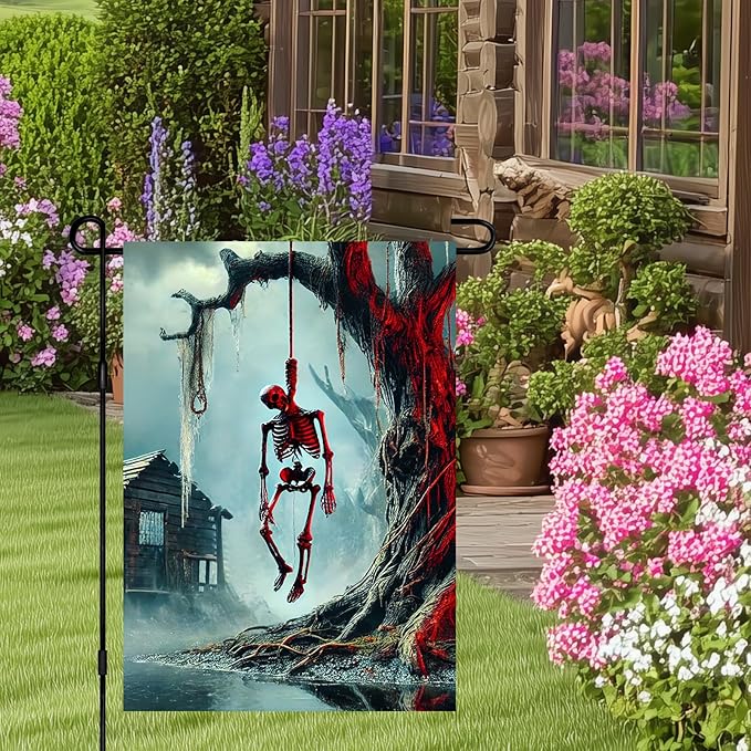 Halloween Horror Garden Flag 12x18 Inch Hanging Skull Swamp Tree Flag Outdoor Yard Decorations House Banner Porch Lawn Patio Home Decor