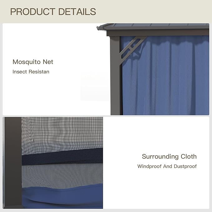 12'x20' Hardtop Gazebo,Double Roof, Outdoor Galvanized Steel Metal Gazebo with Curtains and Netting for Patios, Gardens, Lawns, NavyBlue