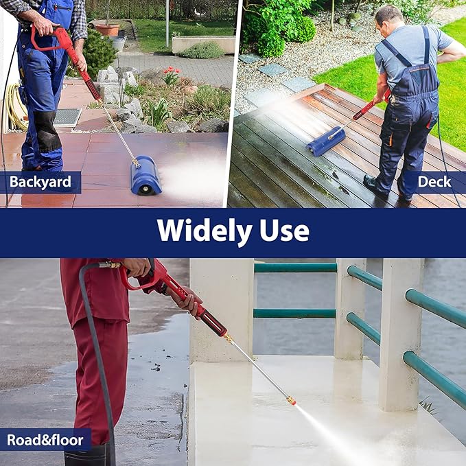 15" Pressure Washer Surface Cleaner - Stainless Steel Surface Cleaner for Pressure Washer Accessories for Concrete, Sidewalk, Driveway, Patio - 1/4” Quick Plug, 2 Extension Wands, 4000 PSI Max