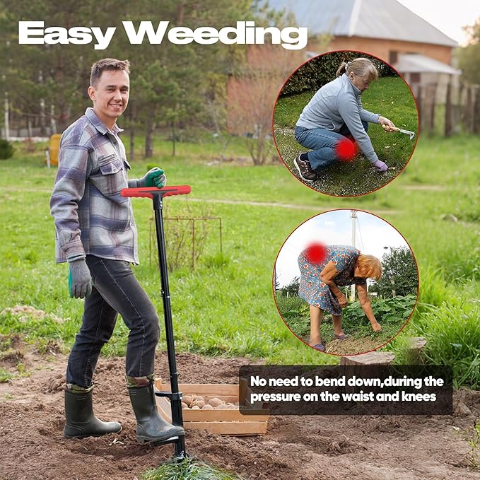 FLORA GUARD Weed Pulling Tool Stand-Up Weeder Tool with Long Handle Lawn, Yard, Garden, Dandelion Picker, Weed Remover (red)